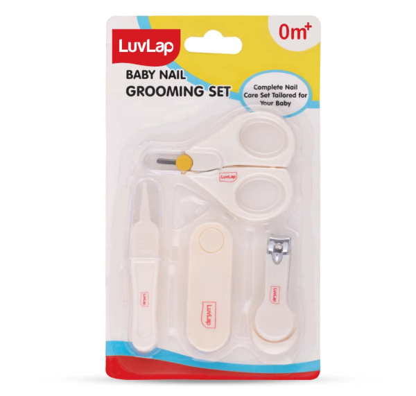 LuvLap Baby Grooming Scissors & Nail Clipper Set/Kit, Manicure Set, 4pcs, White, 0 M+