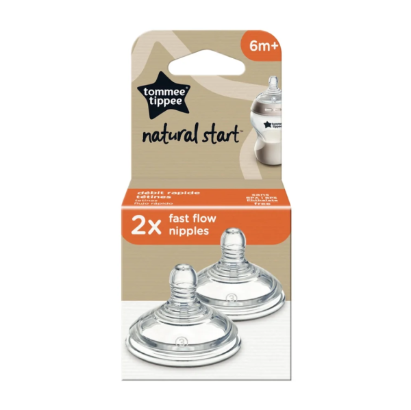 Tommee Tippee Natural Start Baby Bottle Nipples, 6+ Months, Anti-Colic, Soft Silicone, 2 Pcs