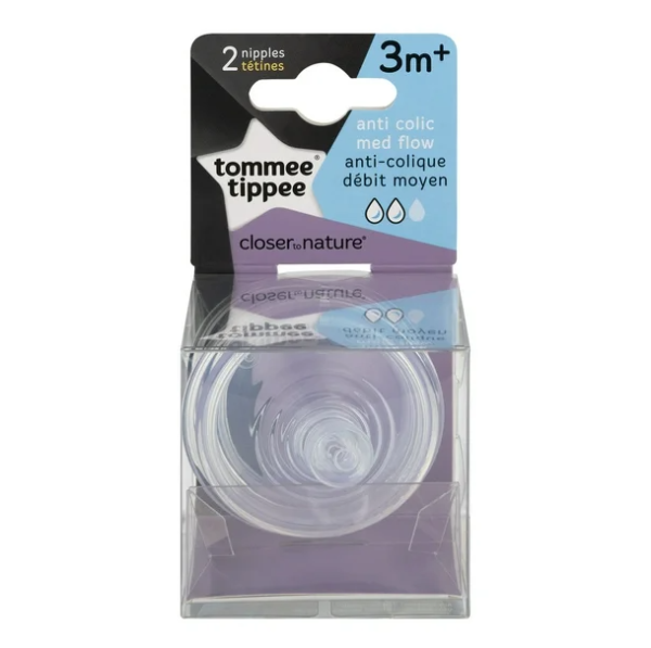 Tommee Tippee Closer to Nature Anti Colic Nipples, 3 month +, 2 Pcs