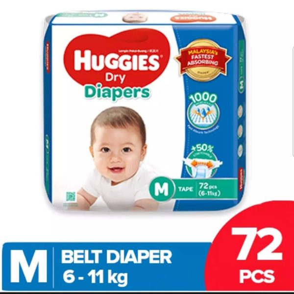 Huggies Dry Baby Diaper Belt M (6-11 kg) 72 pcs (Packaging Image Of The Product May Vary)