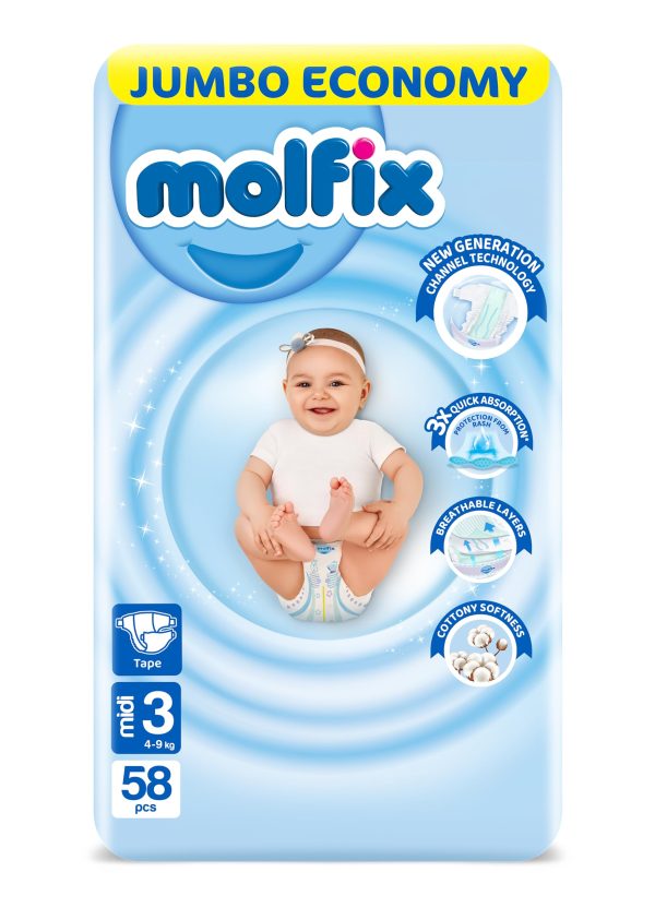 Molfix 3 (4-9 kg) 58pcs Belt (Packaging Image Of The Product May Vary)