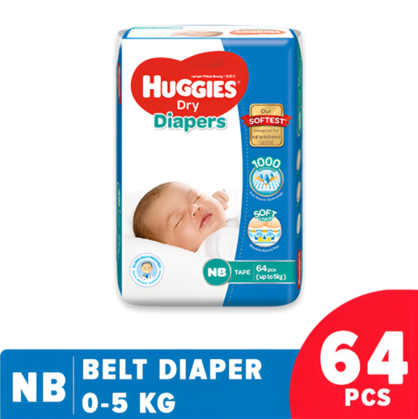 Huggies Dry Belt Diaper NB (0-5 Kg) 64 Pcs (Packaging Image Of The Product May Vary)
