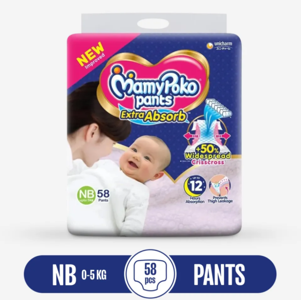 MamyPoko Pants Newborn (0-5 Kg) 58 Pcs (Made in India) (Packaging Image Of The Product May Vary)