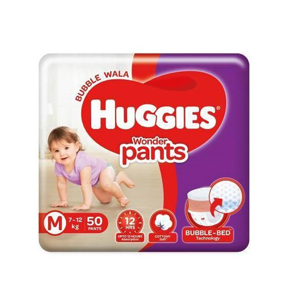 Huggies Baby Diaper Pants M (7-12 kg) 50pcs India (Packaging Image Of The Product May Vary)