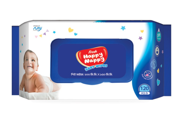 Fresh Happy Nappy Baby Wipes (Pouch Pack) 120 pcs (Packaging Image Of The Product May Vary)