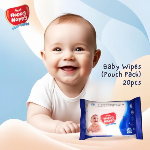 Fresh Happy Nappy Baby Wipes (Pouch Pack) 20pcs (Packaging Image Of The Product May Vary)