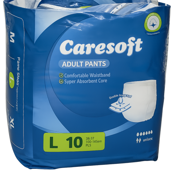 CareSoft Extra Absorb Adult Diaper Size L (10 Pants) (Waist Size 39-57) (Packaging Image Of The Product May Vary)