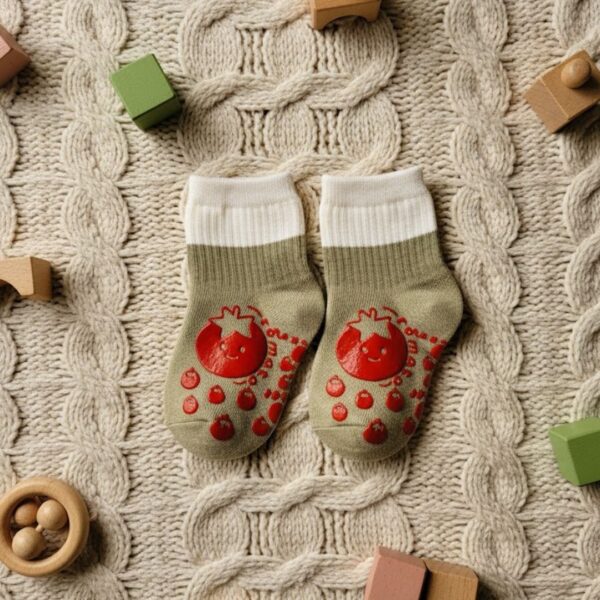 Baby Non-slip Padded Floor Socks Indoor For Early Age 0-2 Years (Tomato)