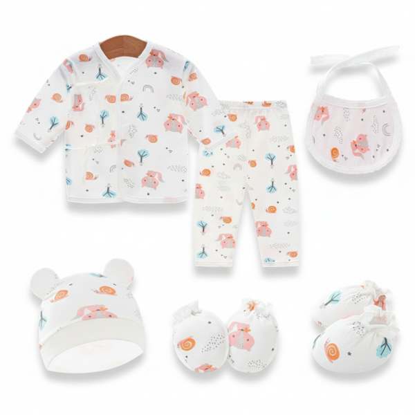 6pc Set Premium Newborn Baby Suits (0-6 Month) Cotton Fabric (Pink Fox)