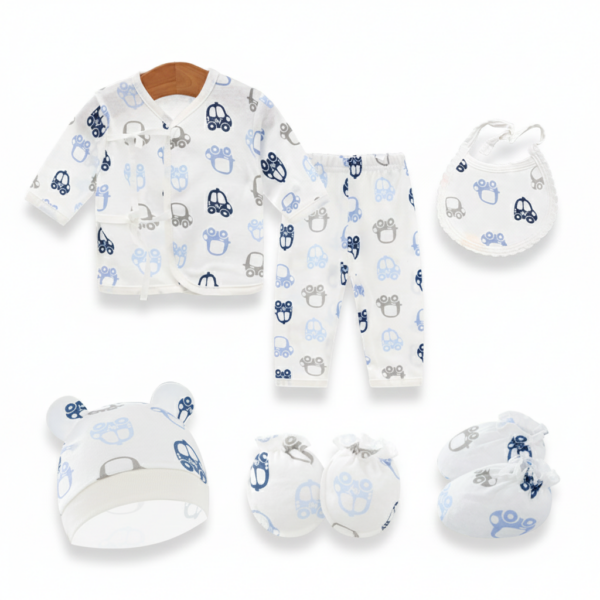 6pc Set Premium Newborn Baby Suits (0-6 Month) Cotton Fabric (Car)