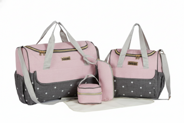 Premium 5 Piece Set Bags For Mother And Baby (Pink)