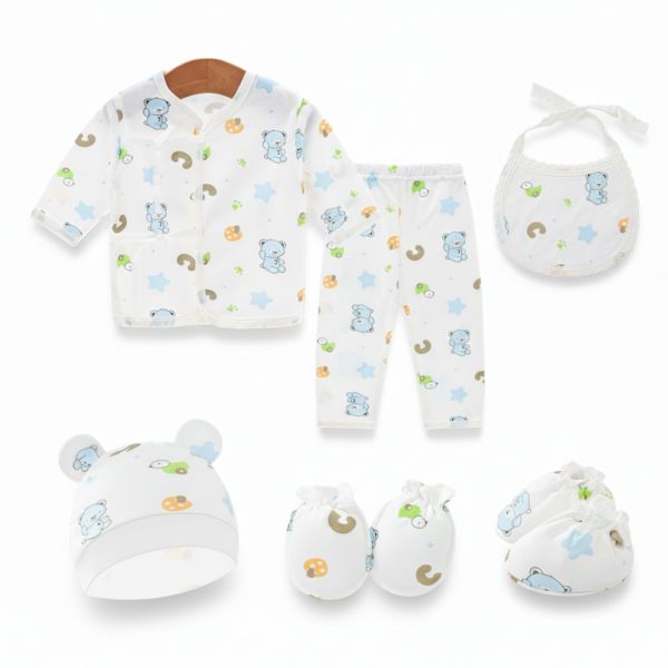 6pc Set Premium Newborn Baby Suits (0-6 Month) Cotton Fabric (Bear)
