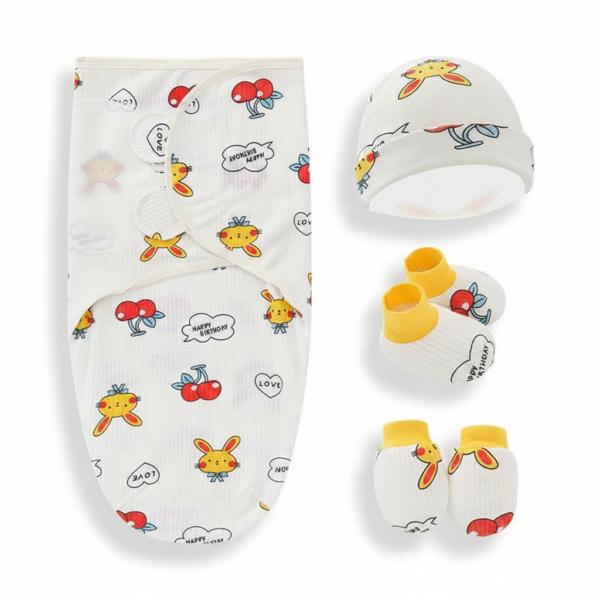 Baby Swaddle Wrapper Set 4 Pcs Fabric Cotton (0-6 month) (Cherry Rabbit)