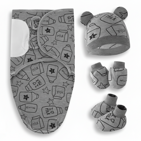 Baby Swaddle Wrapper Set 4 Pcs Fabric Cotton (0-6 month) (Gray)