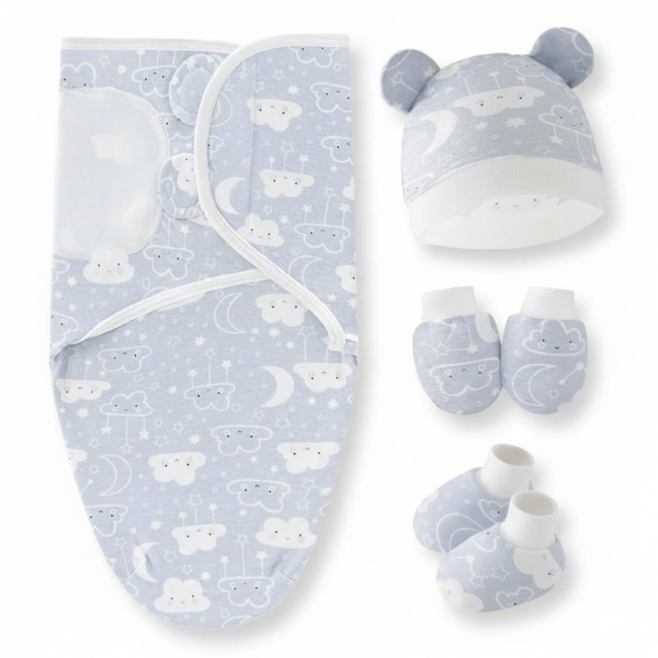 Baby Swaddle Wrapper Set 4 Pcs Fabric Cotton (0-6 month) (Gray Cloud)