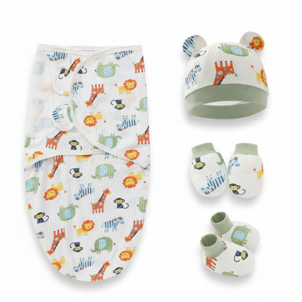 Baby Swaddle Wrapper Set 4 Pcs Fabric Cotton (0-6 month) (Zoo)