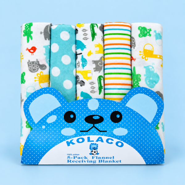 Baby Blanket for Newborn 5 Pcs Set 100% Cotton Swaddling Blanket 76*76 CM ( Blue Animal Dot )