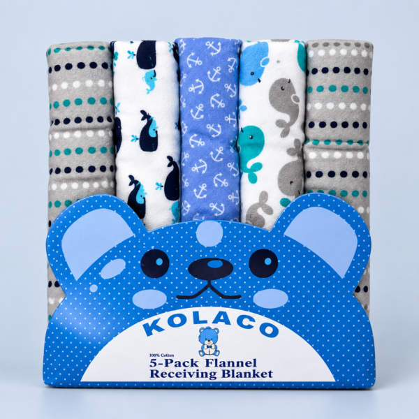 Baby Blanket for Newborn 5 Pcs Set 100% Cotton Swaddling Blanket 76*76 CM (Blue Gray Dot Delphine)
