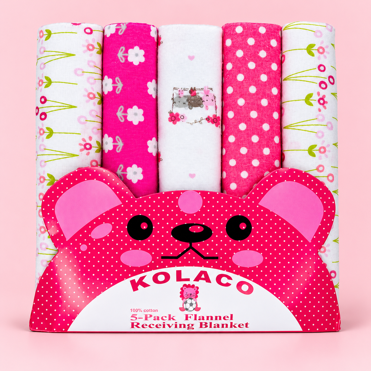 KOLACO Pink Bear Blanket Set