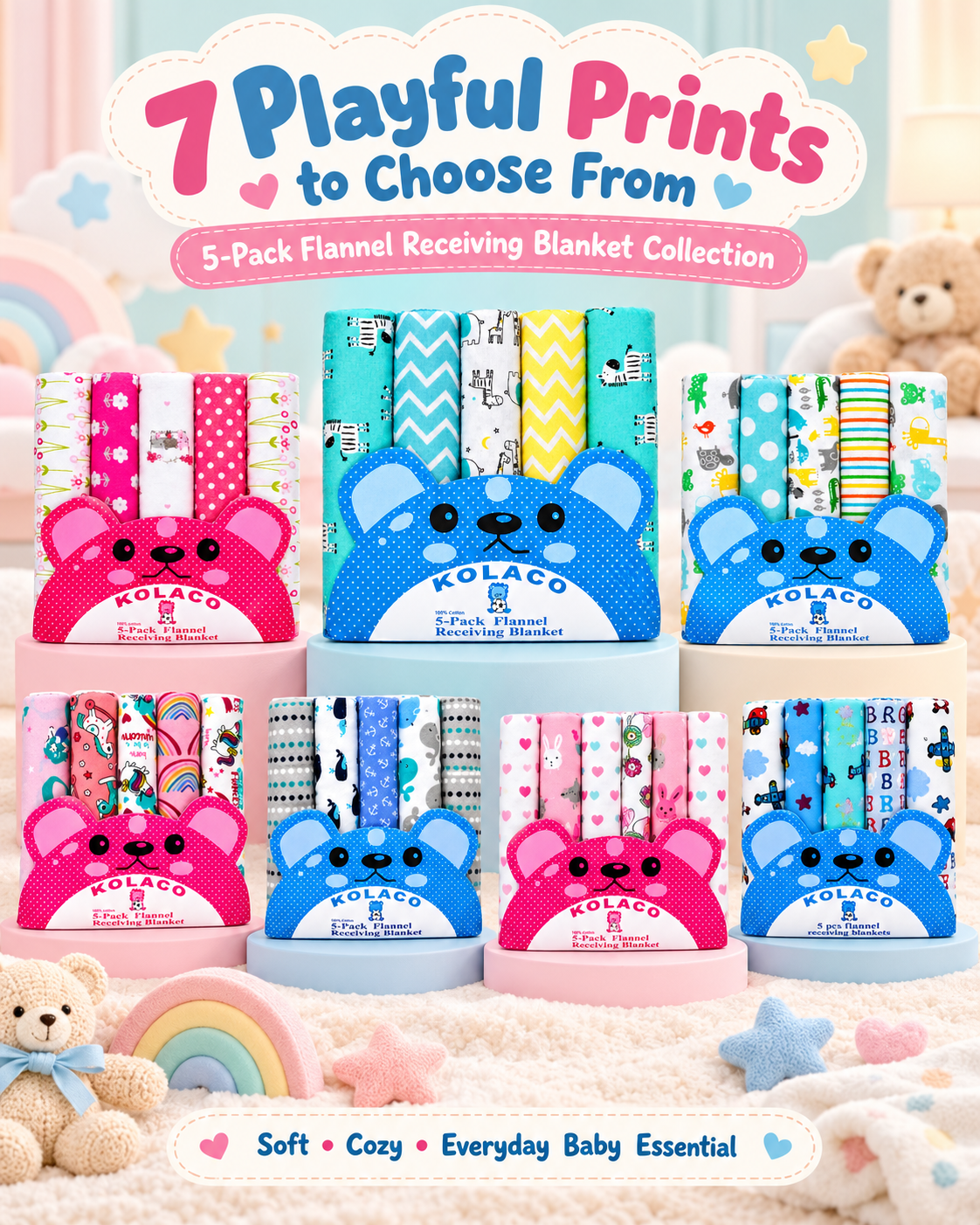 Seven Playful Flannel Blanket Packs